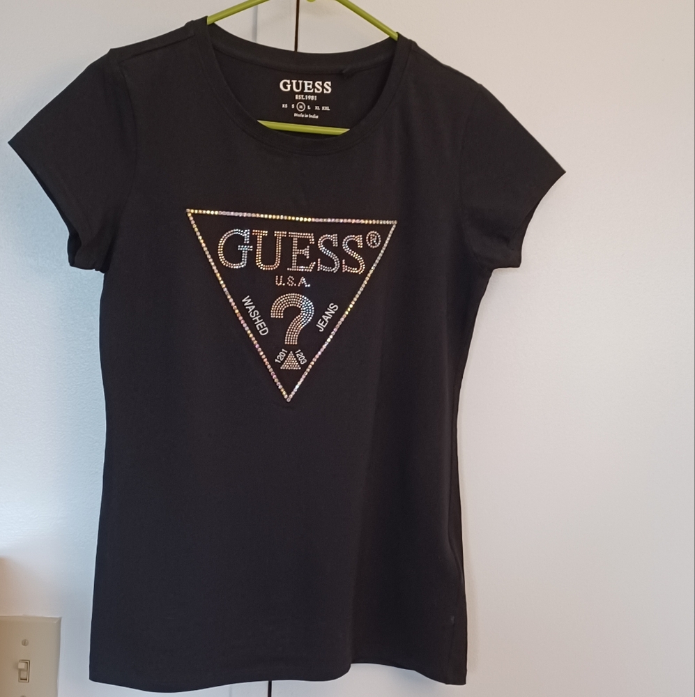 Guess Black Shirt with Metallic Logo Size Medium